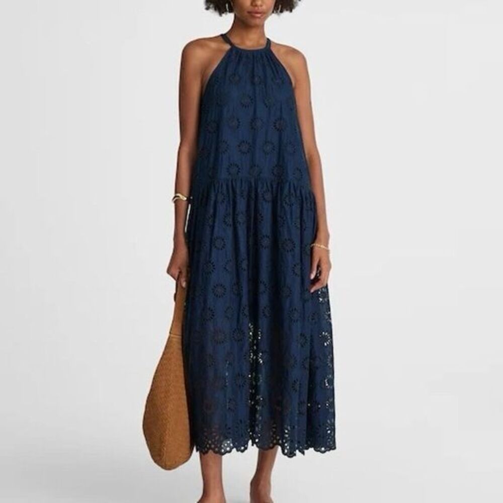 Madewell Navy Eyelet Halter Maxi Dress
